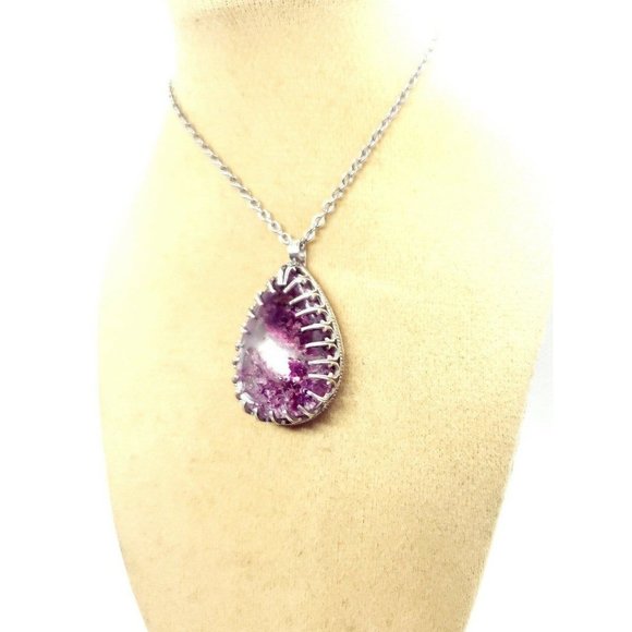 Sterling silver Pink Lodolite Ghost Quartz Crystal Necklace Handmade gothic .925 - Picture 11 of 12